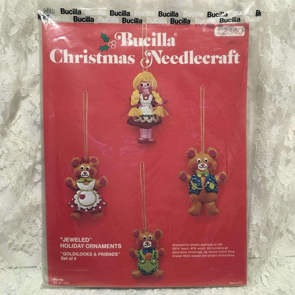 Vintage Bucilla Christmas Needlecraft Jeweled Holiday Ornaments Goldilocks 2340